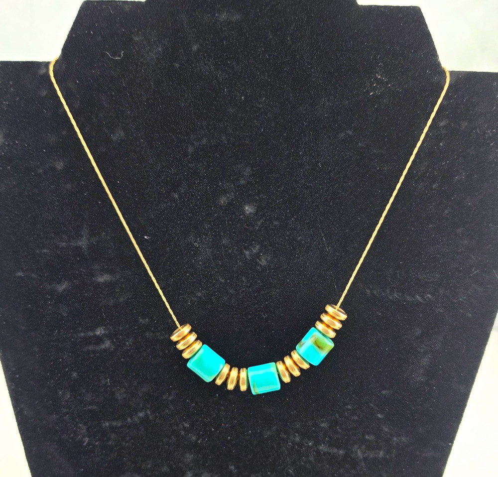 Arabella" Turquoise Cylinder Bead Gold Necklace